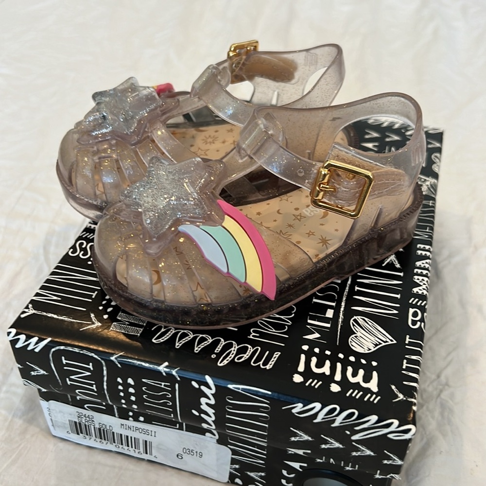 Mini Melissa Clear Sandals with Rainbow and Star Accents New In Box - Picture 5 of 6
